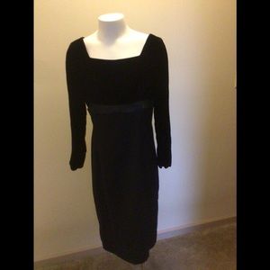 Vintage Carlye Black Cocktail Dress w Velvet Empire Bodice & Wool Straight Skirt